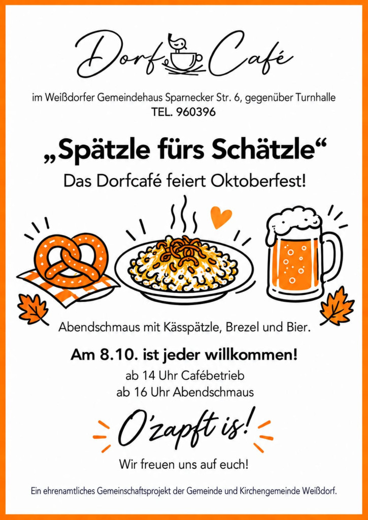 Flyer Dorfcafé Weißdorf Oktober 2026 Spätzle